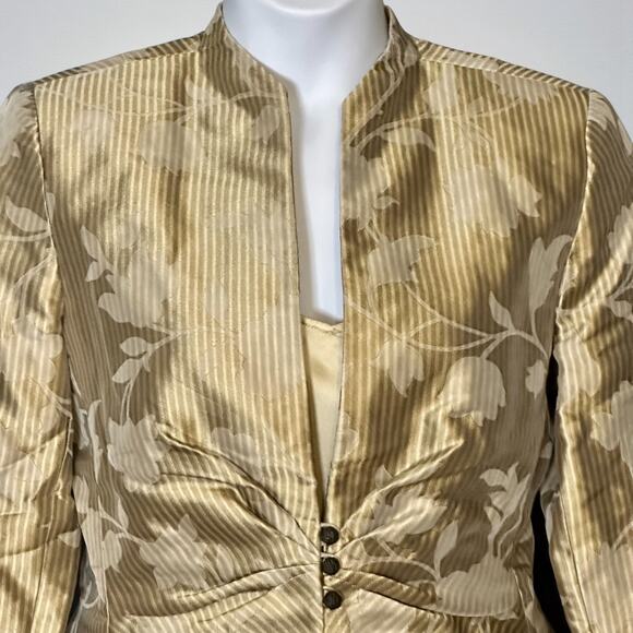 Vintage 90s Kay Unger NY Silk Skirt Suit Size 14 3pc Set Champagne Gold Brocade - Picture 6 of 13
